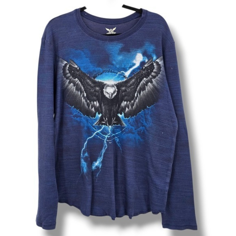 Faded Glory Mens 2XL‎ Eagle Lightning Graphic Waffle Knit Long Sleeve Shirt